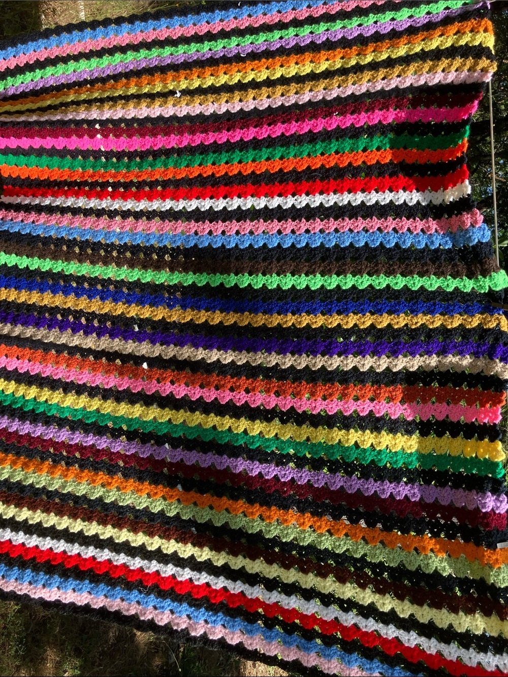 Crocheted vintage maximalist multi color wool & acrylic afghan 4 x 5